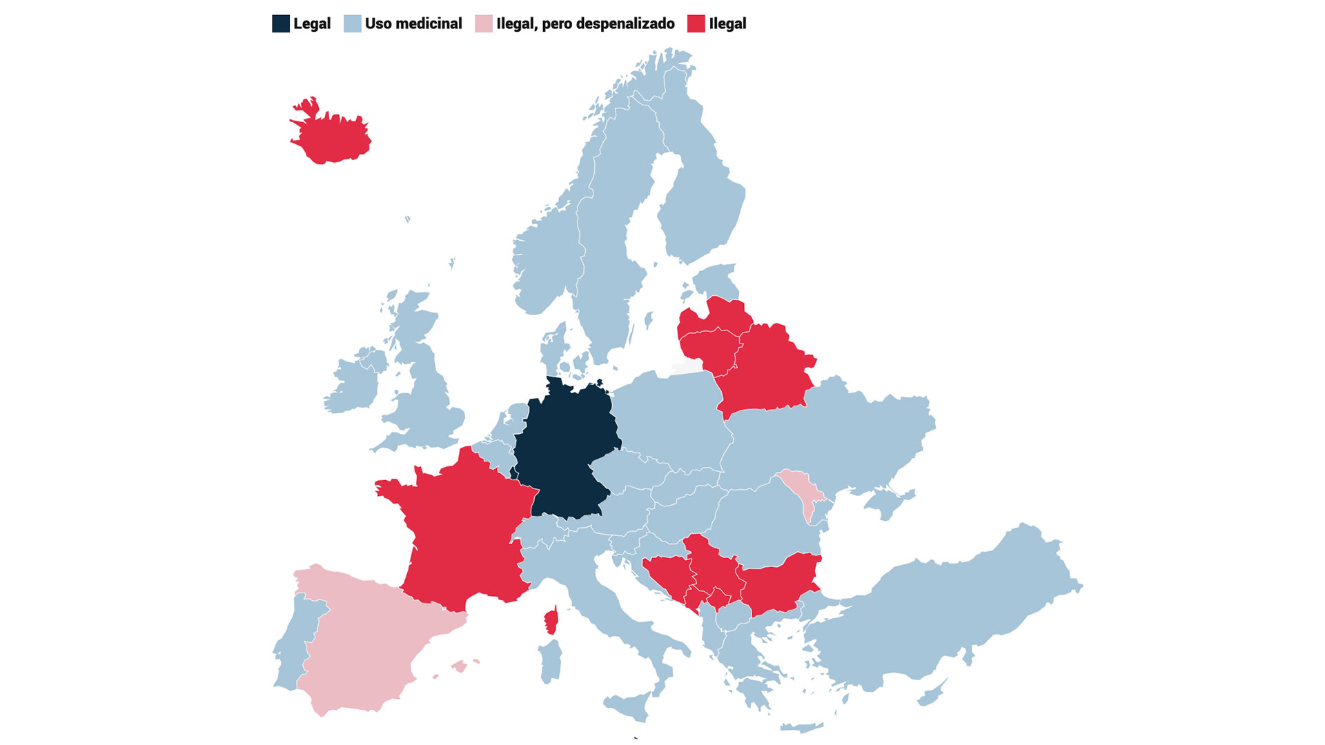 Mapa de la legalización del Cannaibis Medicinal en Europa